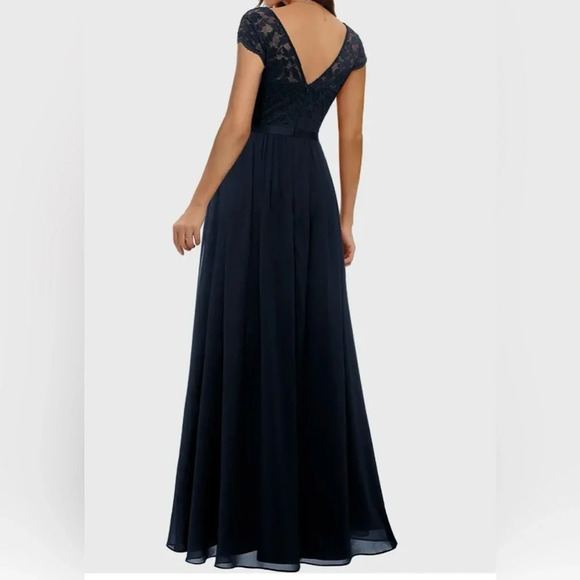 Daisyaner Formal Floral Lace Maxi Dress Evening V-Neck Dress in Navy - Picture 2 of 8
